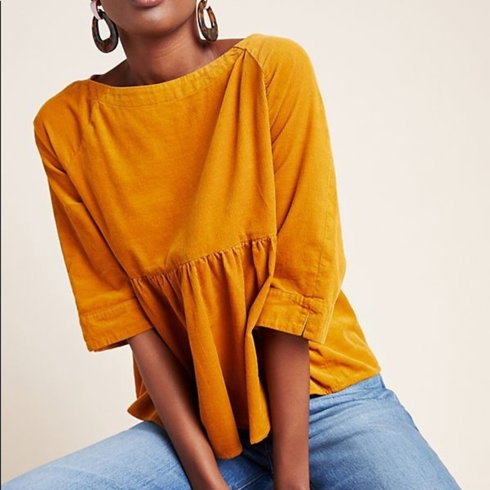 Anthropologie Maeve Maria Babydoll Blouse - Gold